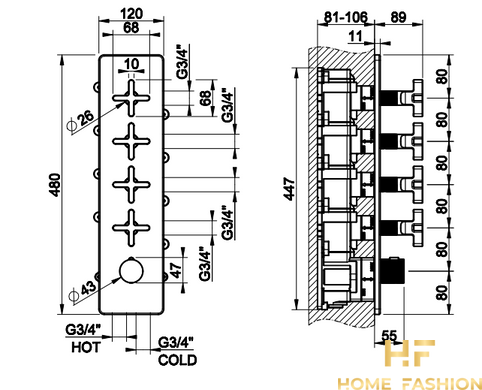 Настенный термостатический смеситель для душа GESSI INCISO 58228-031