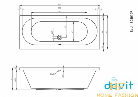 Ванна Devit Soul 190х80 з ніжками White (19080149)