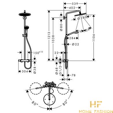 Душова система з термостатом HANSGROHE Croma Select 280 Air 1jet Showerpipe, хром, 26790000