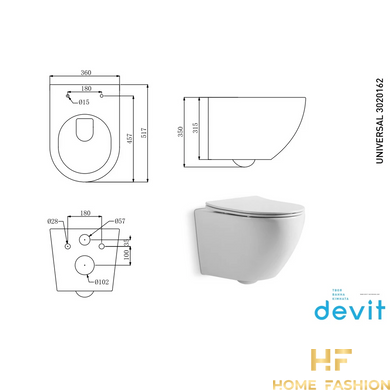 Підвісний унітаз Devit Universal із сидінням Soft-Close білий (3020162)