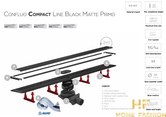 Душевой канал Pestan Primo Compact Line 450 Matte Black (13702522)