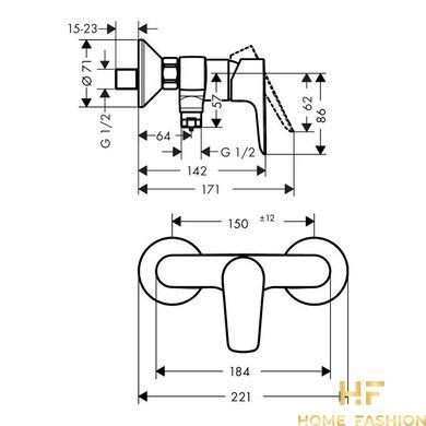 Смеситель для душа HANSGROHE Talis E, однорычажный, 71760000