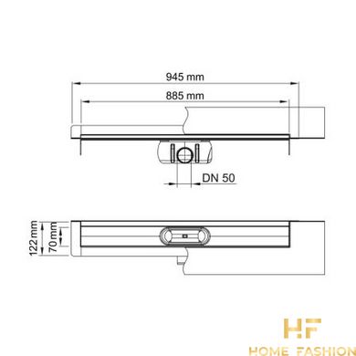 Душовий канал ACO ShowerDrain C-line 885 мм 9010.88.03 з горизонтальним фланцем, стандартний сифон