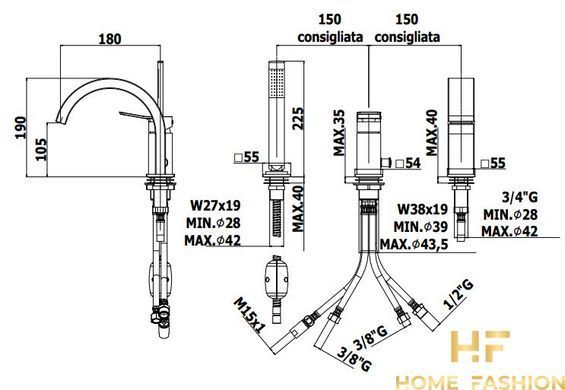 Смеситель для ванны PAFFONI Tilt TI 040 CR, цвет - хром