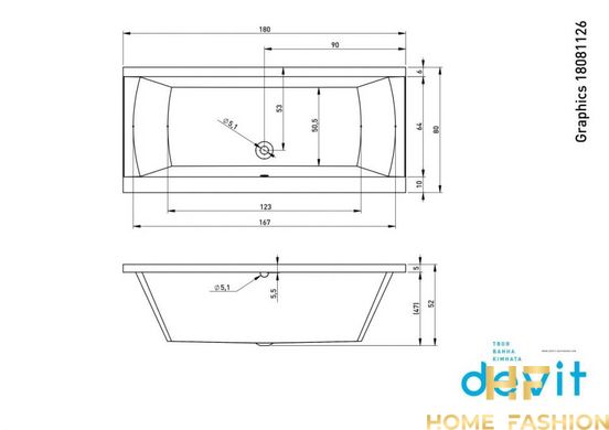 Ванна Devit Graphics 180х80 з ніжками White (18081126)