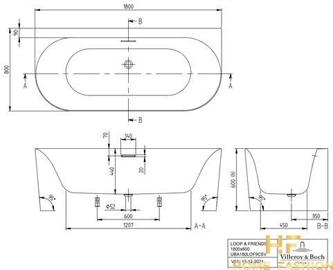 Ванна Villeroy&Boch Loop&Friends + злив перелив 180х80 White Alpin (UBA180LOF9CS00V-01/U90959001)