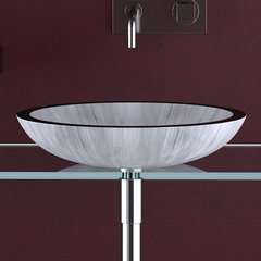 Раковина накладная Glass Design Round ALUROA05, цвет - белый / серебро