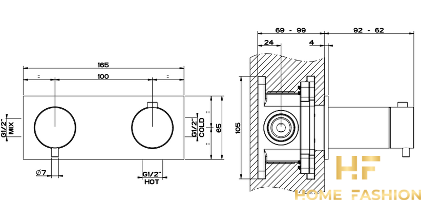 Настінний термостатичний змішувач для ванни GESSI 316 SHOWER 54032-239