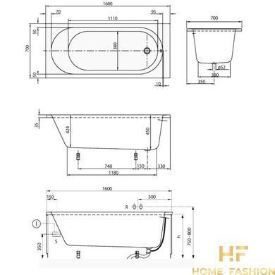 Ванна Villeroy&Boch O.Novo 160х70 White (UBA160CAS2V-01)