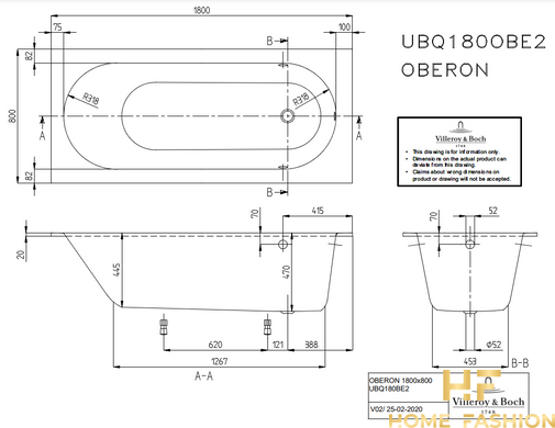 Ванна VILLEROY & BOCH OBERON UBQ180OBE2V-01, колір білий