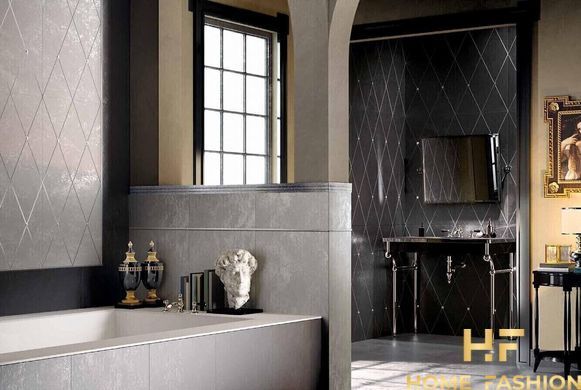 Плитка Petracer`s Ad Maiora Rhombus Platino su Nero, fregio Platino 50x100