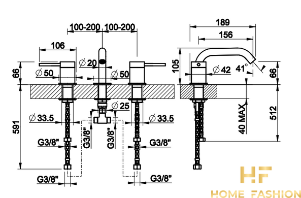 Смеситель для раковины на 3 отверстия GESSI 316 FLESSA 54013-239