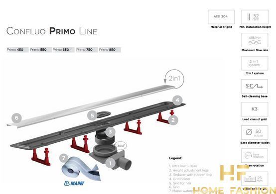 Душевой канал Pestan Confluo Primo Line 650 мм (13702503)