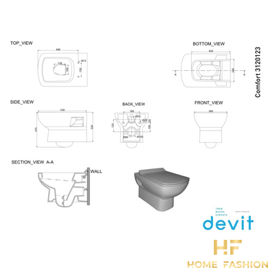 Підвісний унітаз Devit Comfort New з сидінням Slim Soft-Close білий (3120123)