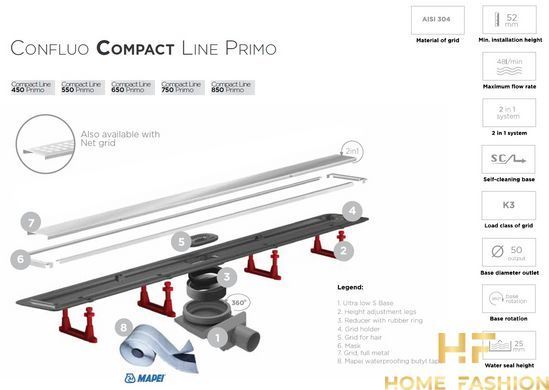 Душевой канал Pestan Primo Compact Line 450 мм (13702508)