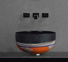 Раковина накладная Glass Design Ducale Murano Nero DUCALENEROF4, цвет - черно-оранжевый / хром