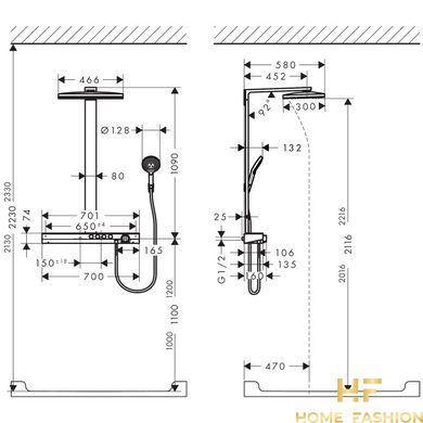 Душова система для душа HANSGROHE Rainmaker Select 460 3jet Showerpipe, білий/хром, 27106400