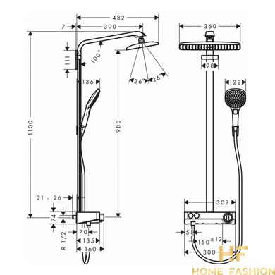 Душова система HANSGROHE Raindance Select E 360 1jet ST Showerpipe, білий/хром, 27288400