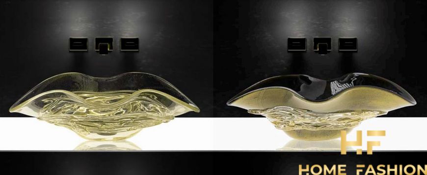 Раковина накладна Glass Design Arte Murano Due ARTEDUENFOF4, колір - чорний / сусальне золото