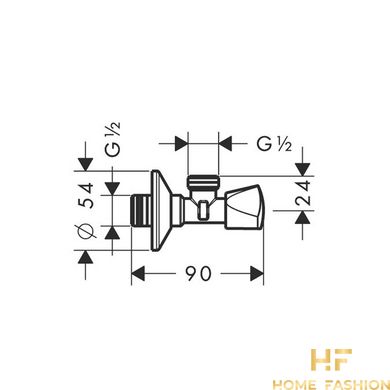 Вентиль кутовий HANSGROHE Е, 1/2*1/2, хром, 13903000