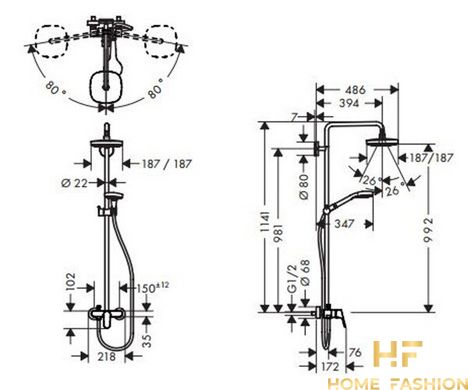 Душевая система HANSGROHE Croma Select E 180 2jet Showerpipe белый/хром, 27258400