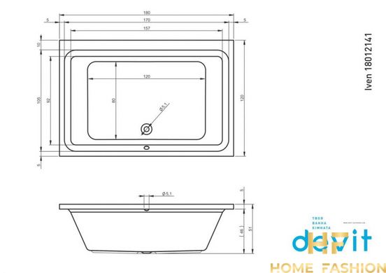 Ванна Devit Iven 180х120 з ніжками White (18012141)