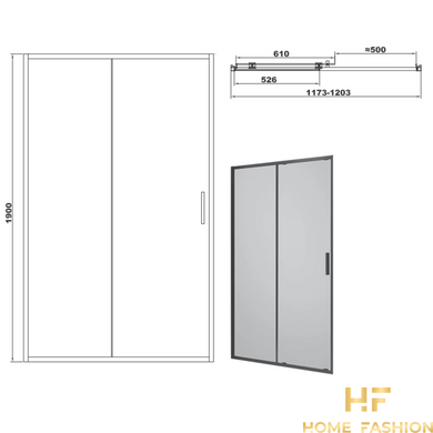 Душові двері в нішу Devit Art 120х190 чорний матовий/прозоре скло (FEN3540B)