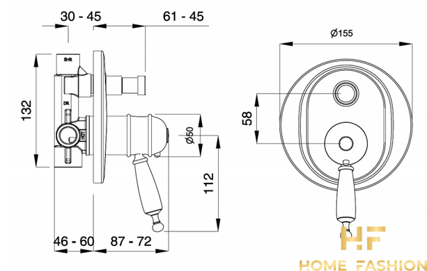 Настінний термостатичний змішувач для душа GAIA CANTERBURY RB6378, колір - хром