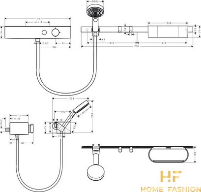 Набір аксесуарів Hansgrohe WallStoris EcoSmart із термостатом білий матовий (24250700)