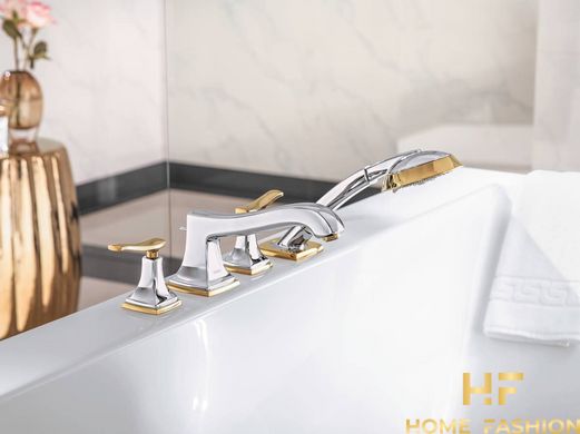 Змішувач на край ванни HANSGROHE Metropol Classic, на 4 отвори, з важільними ручками, хром/золото, 31441090