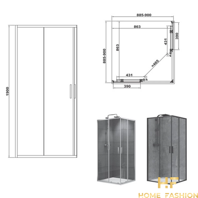 Душова кабіна Devit Art 2.0 90х90 чорний матовий/прозоре скло (FEN2140B)