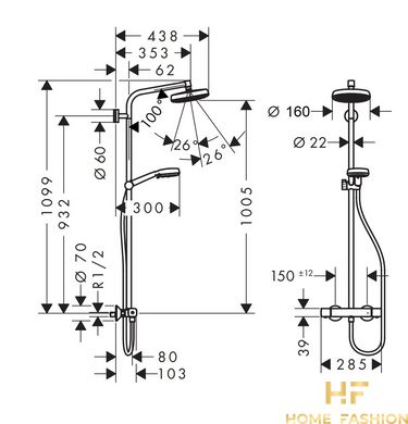 Душова система з термостатом HANSGROHE Crometta 160 Showerpipe, 27264400