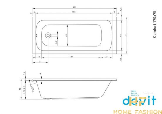 Ванна Devit Comfort 170х75 з ніжками White (17075123)