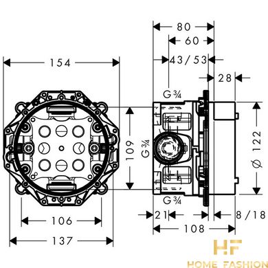 Скрытая часть HANSGROHE Ibox Universal со встроенными запорными клапанами, 01850180