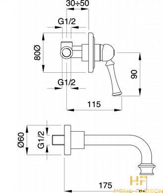 Настінний змішувач для раковини GAIA ASTON RB6445, колір - хром