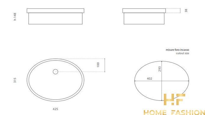 Раковина вбудована Glass Design Ellisse FL Small ELLISSESFLPO30, колір - чорний матовий