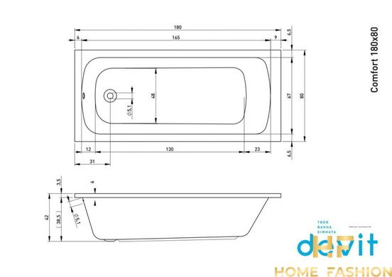 Ванна Devit Comfort 180х80 с ножками White (18080123)