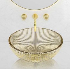 Раковина накладная Glass Design Volta VOLTAROTGDF3, цвет - прозрачное золото / золото