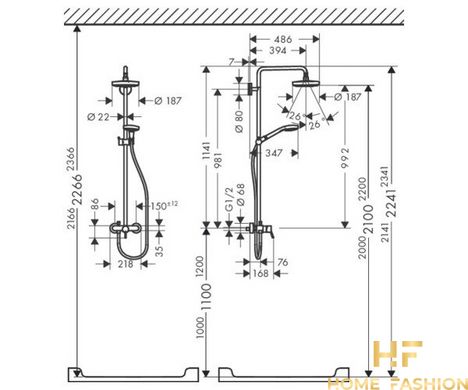 Душова система HANSGROHE Croma Select E 180 2jet Showerpipe білий, 27255400