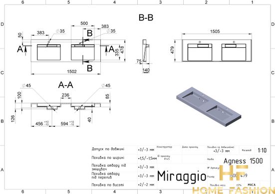 Подвійна раковина Miraggio Agness 1500 White 0000151