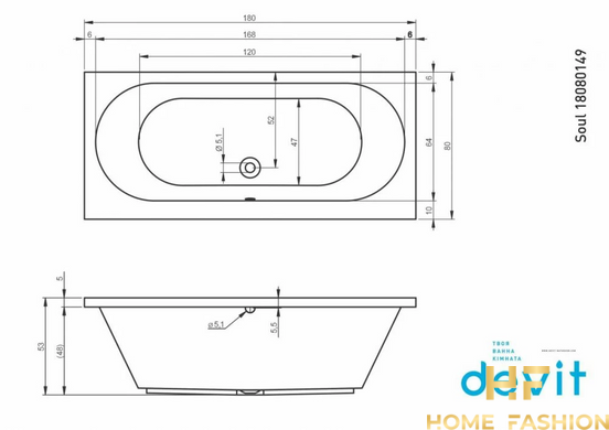 Ванна Devit Soul 180х80 с ножками White (18080149)